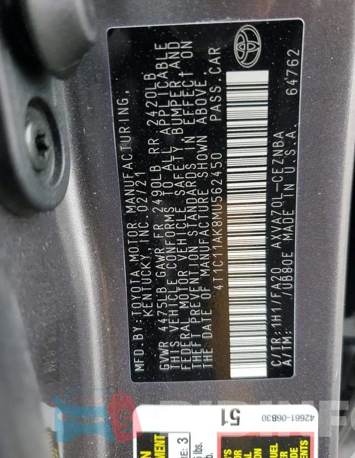 4T1C11AK8MU562450 Photo# 13