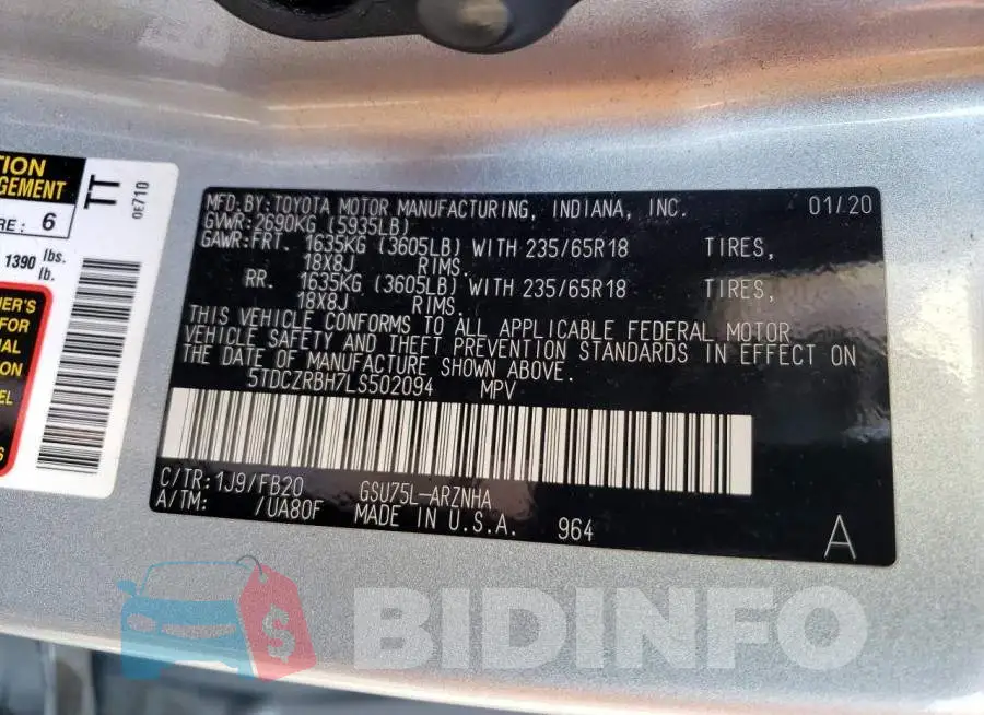 5TDCZRBH7LS502094 Photo# 12