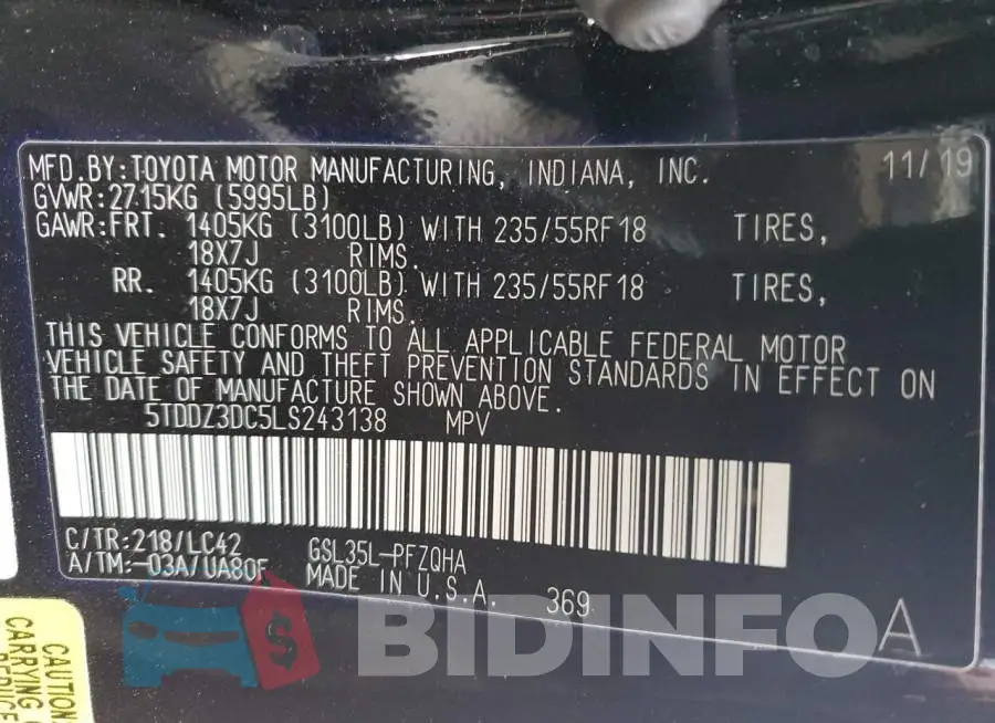 5TDDZ3DC5LS243138 Photo# 13