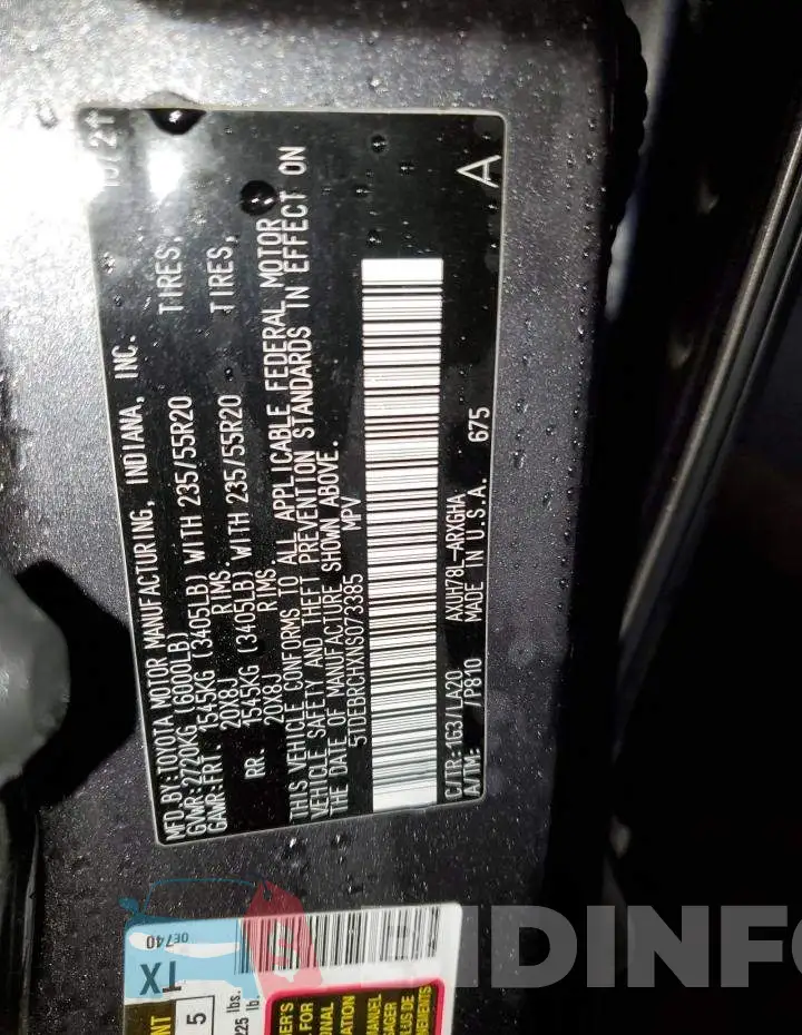5TDEBRCHXNS073385 Photo# 13