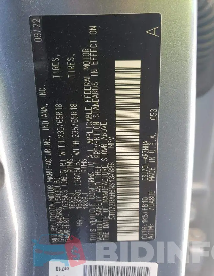 5TDZZRAH6NS137888 Photo# 14
