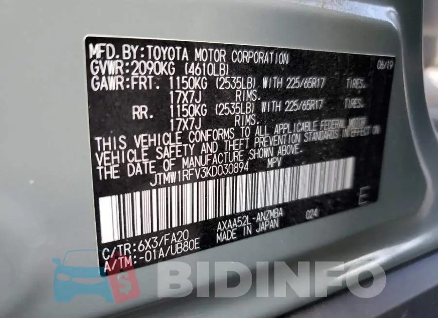JTMW1RFV3KD030894 Photo# 14
