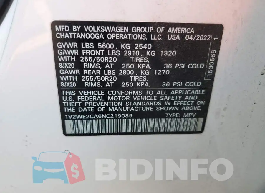 1V2WE2CA6NC219089 Photo# 12