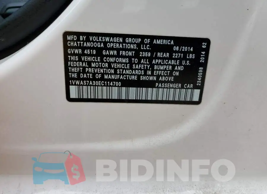 1VWAS7A30EC114700 Photo# 12