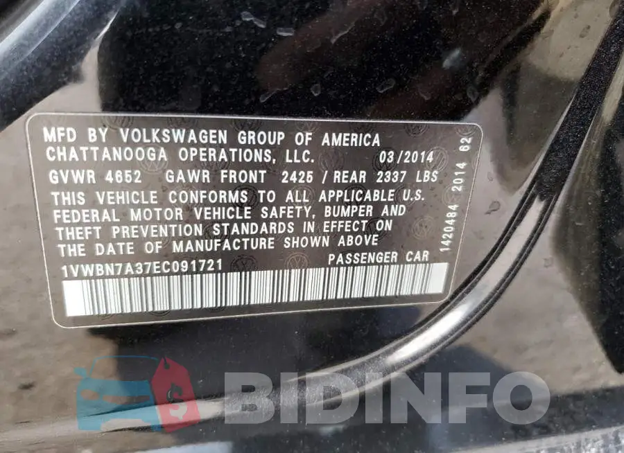 1VWBN7A37EC091721 Photo# 12