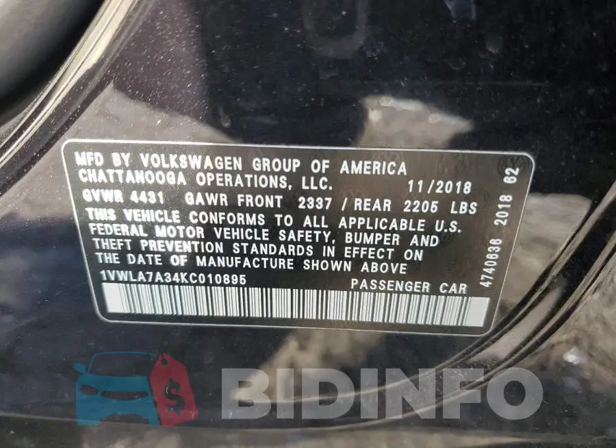 1VWLA7A34KC010895 Photo# 12
