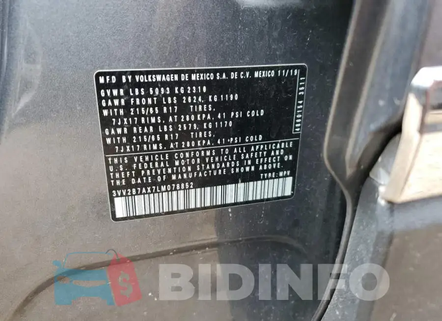 3VV2B7AX7LM078852 Photo# 14