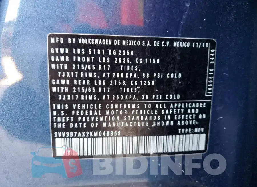 3VV3B7AX2KM048869 Photo# 13