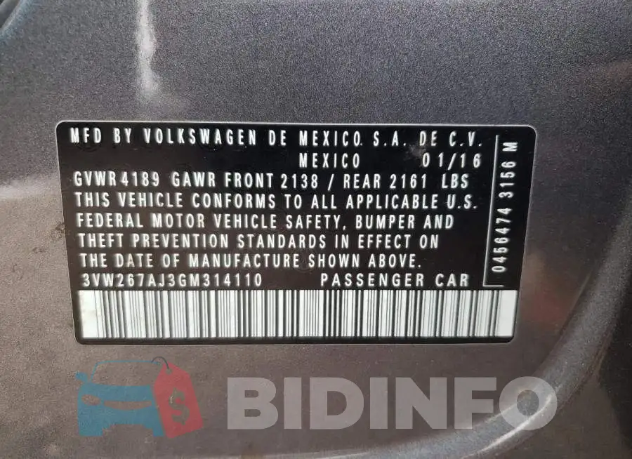 3VW267AJ3GM314110 Photo# 12