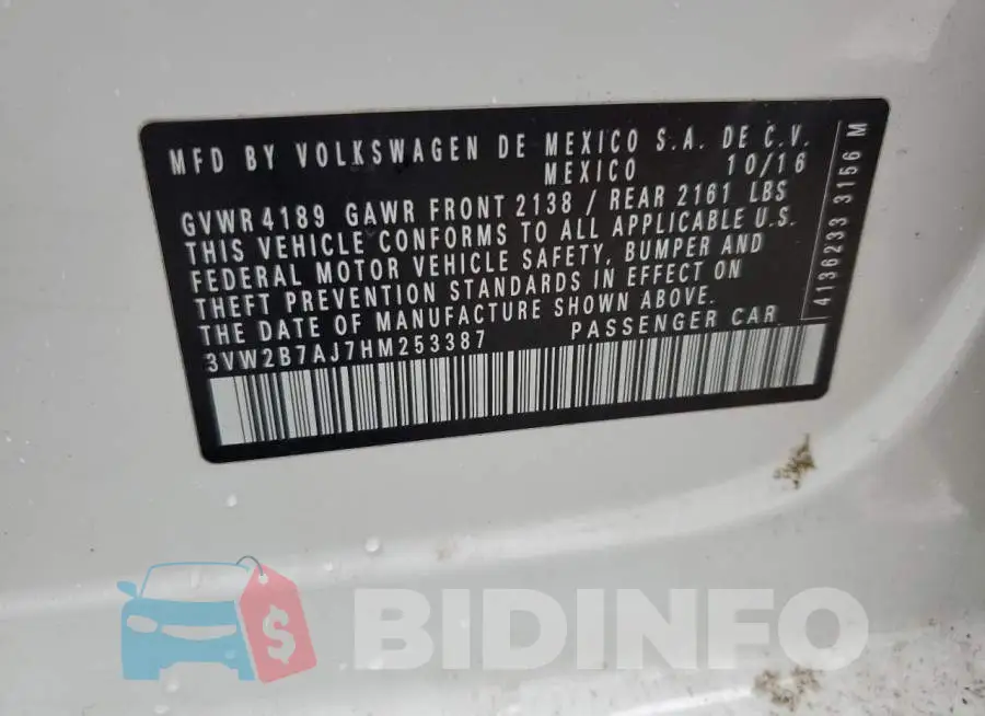 3VW2B7AJ7HM253387 Photo# 12