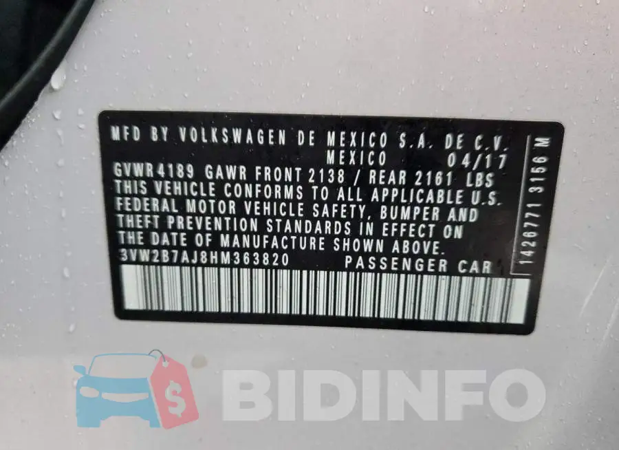 3VW2B7AJ8HM363820 Photo# 12