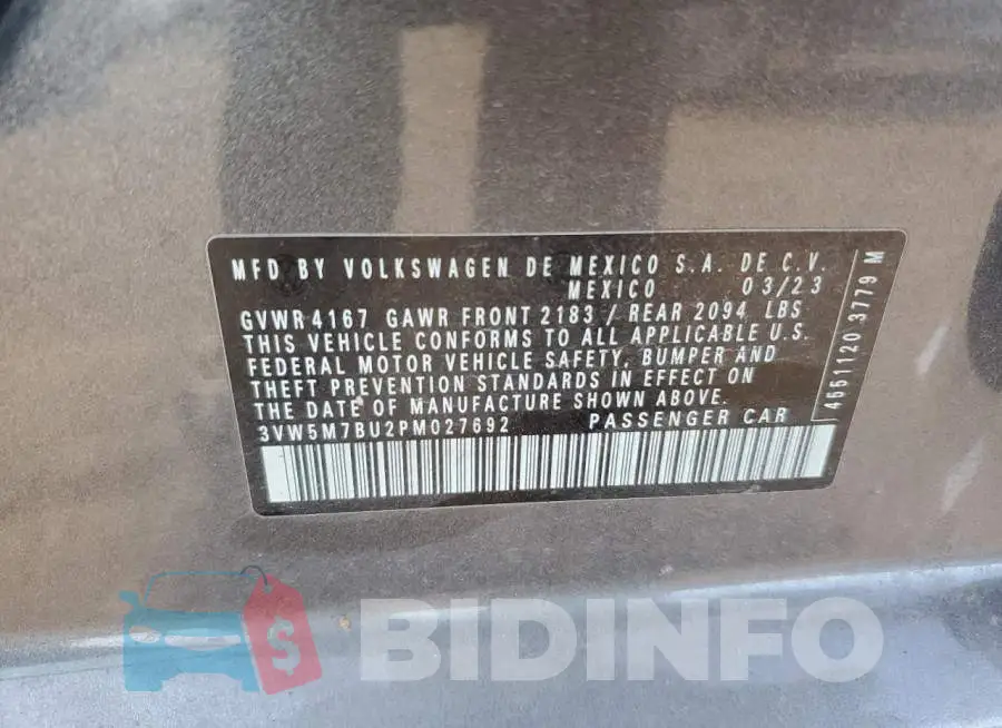 3VW5M7BU2PM027692 Photo# 12