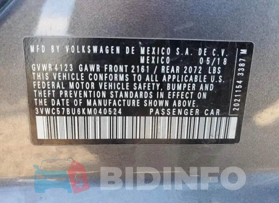 3VWC57BU6KM040524 Photo# 12