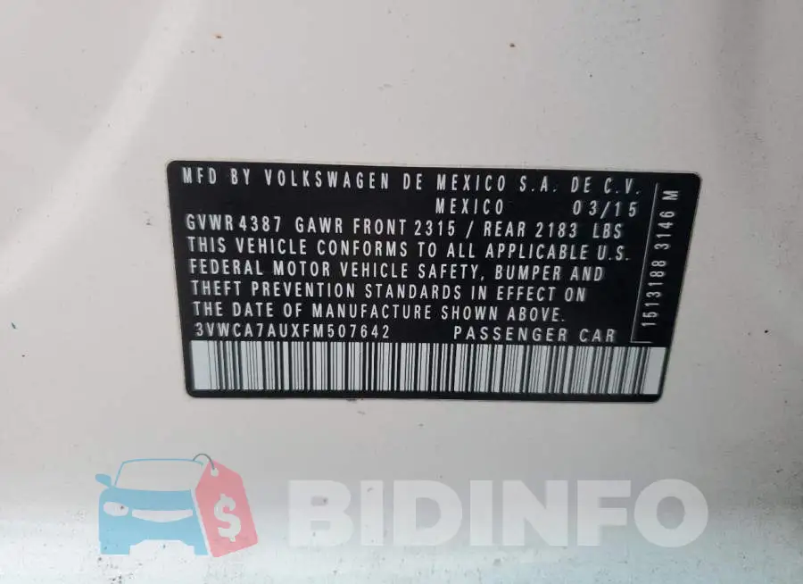 3VWCA7AUXFM507642 Photo# 12