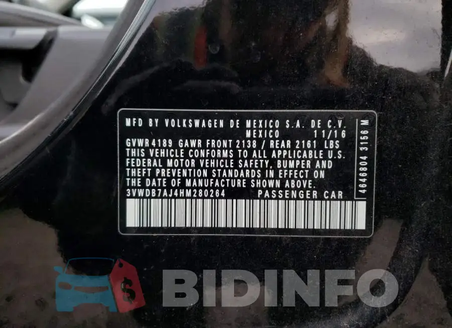 3VWDB7AJ4HM280264 Photo# 12