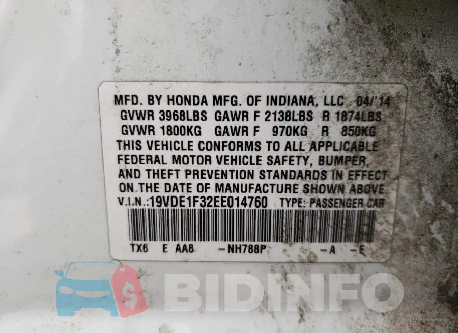 19VDE1F32EE014760 Photo# 12