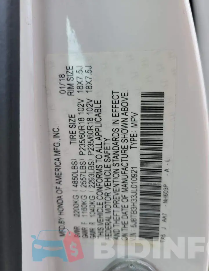 5J8TB3H33JL010921 Photo# 13