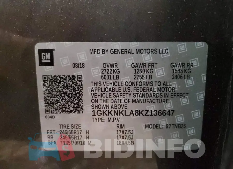 1GKKNKLA8KZ136647 Photo# 13