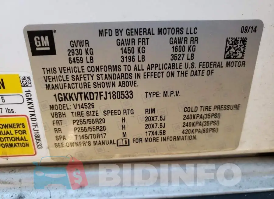 1GKKVTKD7FJ180533 Photo# 13