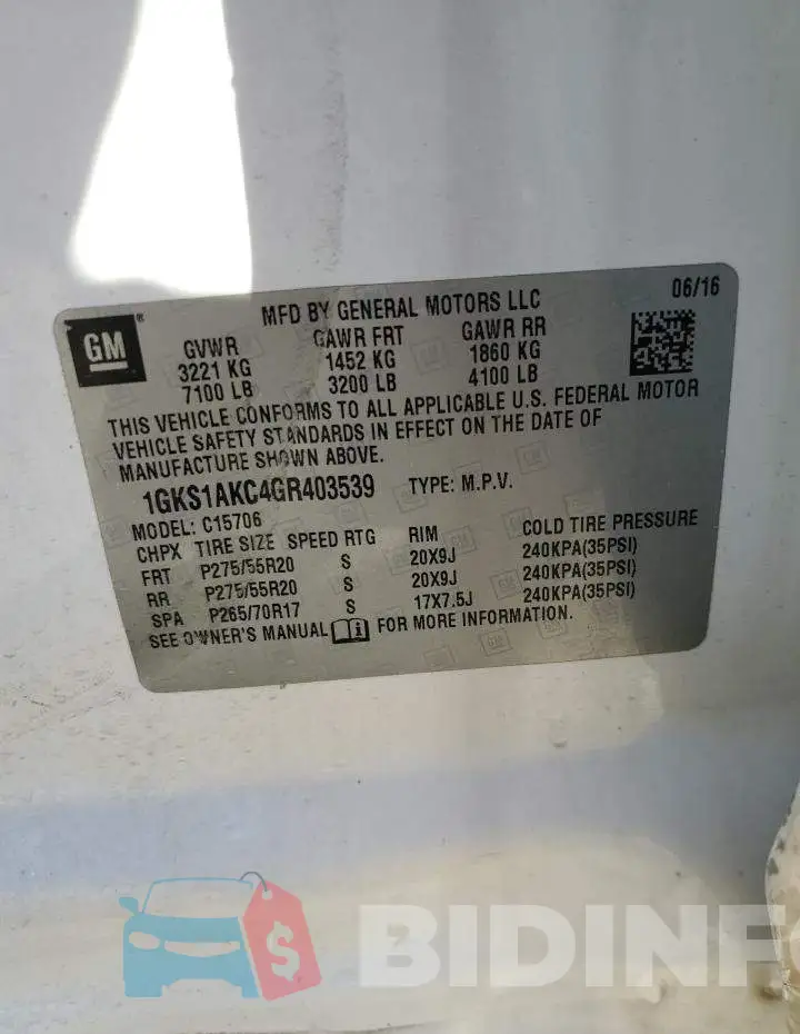 1GKS1AKC4GR403539 Photo# 13