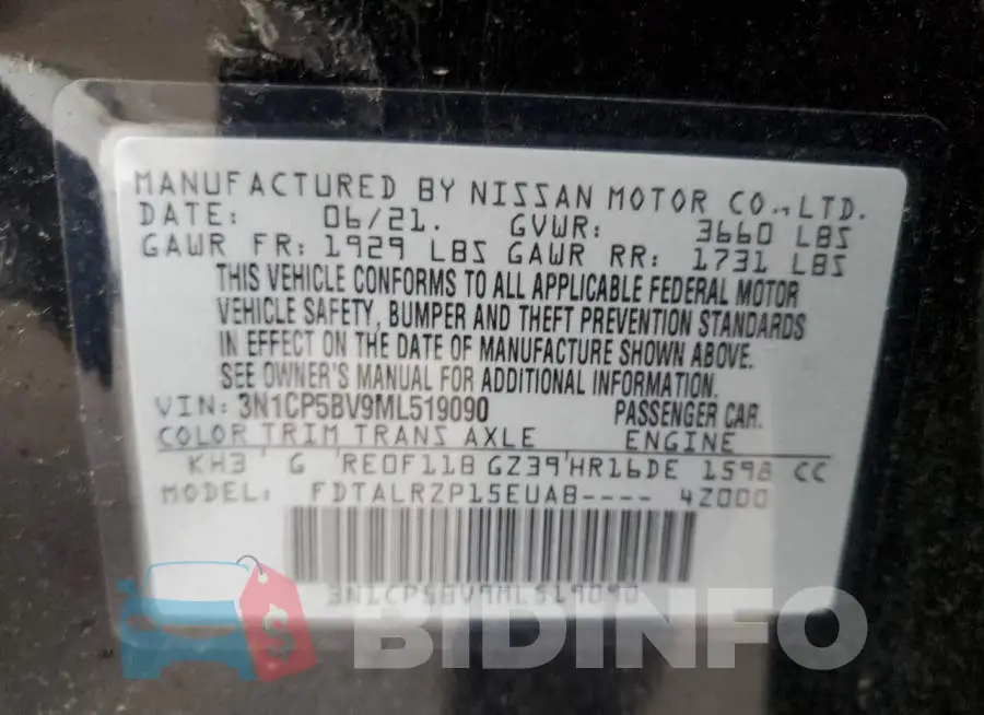 3N1CP5BV9ML519090 Photo# 13
