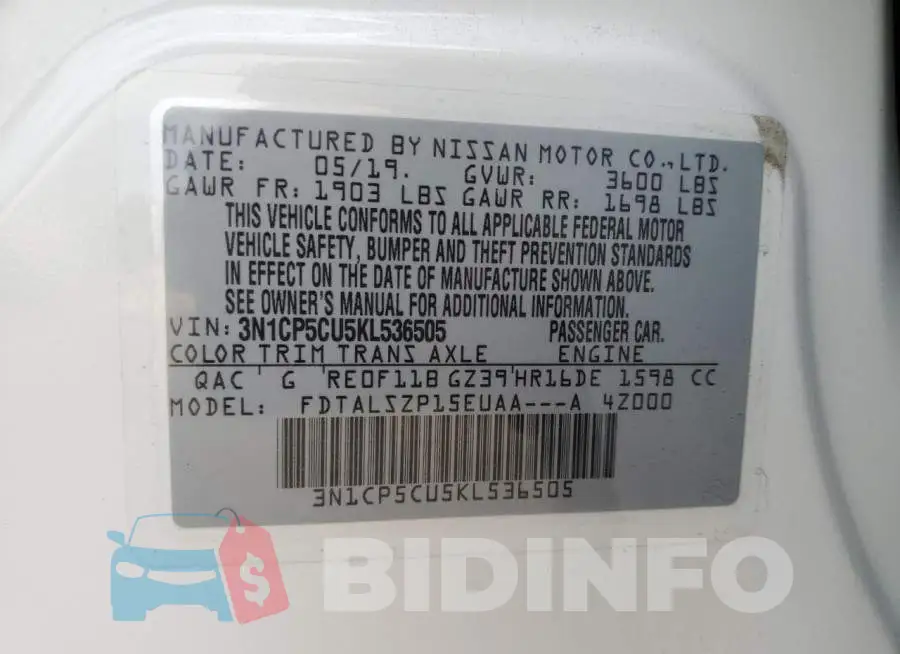 3N1CP5CU5KL536505 Photo# 12