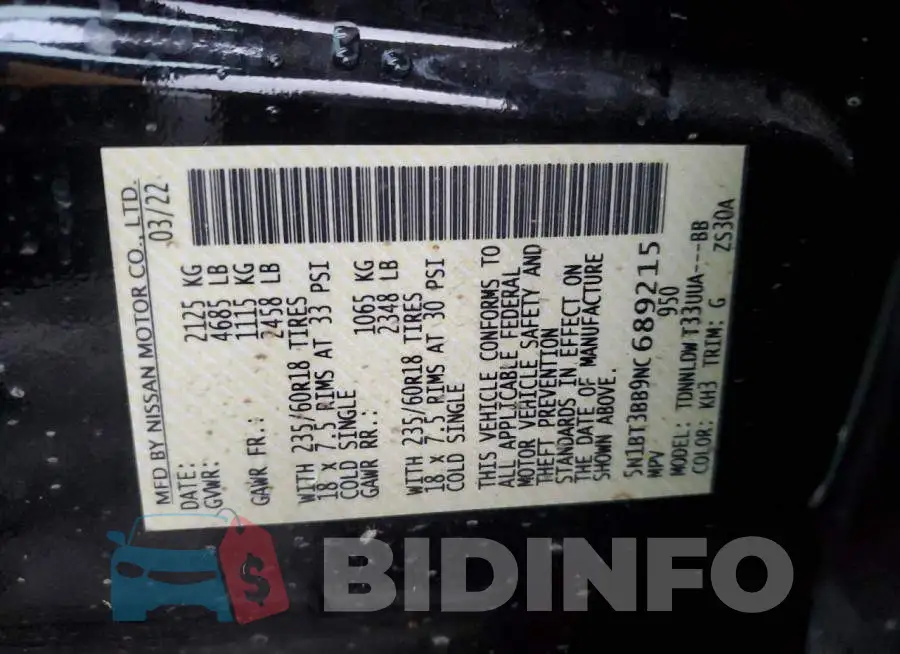 5N1BT3BB9NC689215 Photo# 14