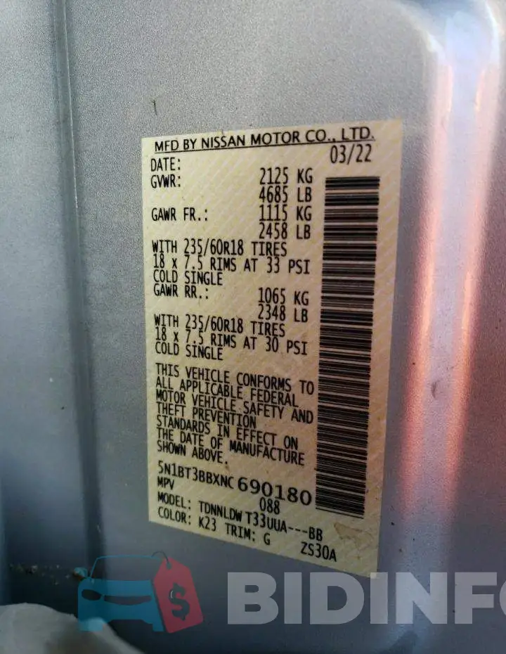 5N1BT3BBXNC690180 Photo# 13