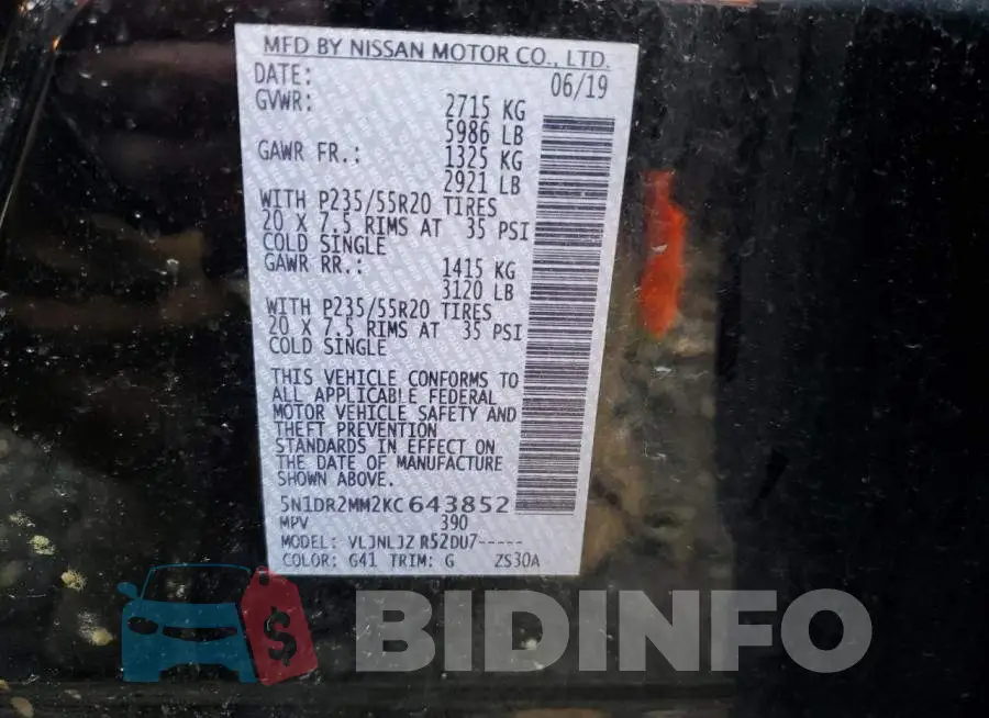 5N1DR2MM2KC643852 Photo# 13