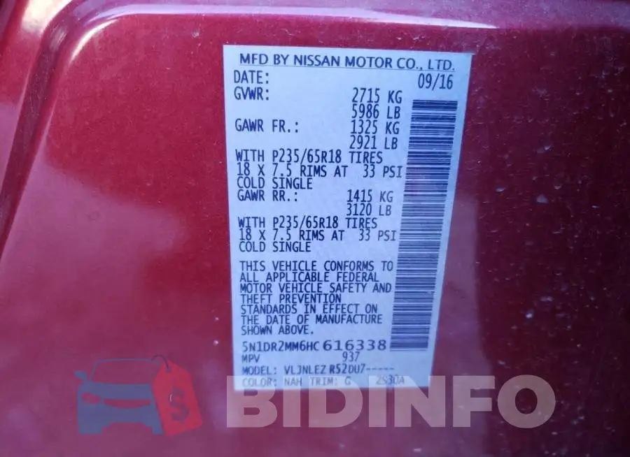 5N1DR2MM6HC616338 Photo# 13