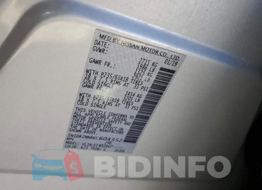5N1DR2MN6KC604352 Photo# 13
