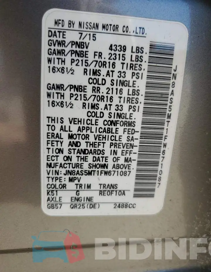 JN8AS5MT1FW671087 Photo# 13