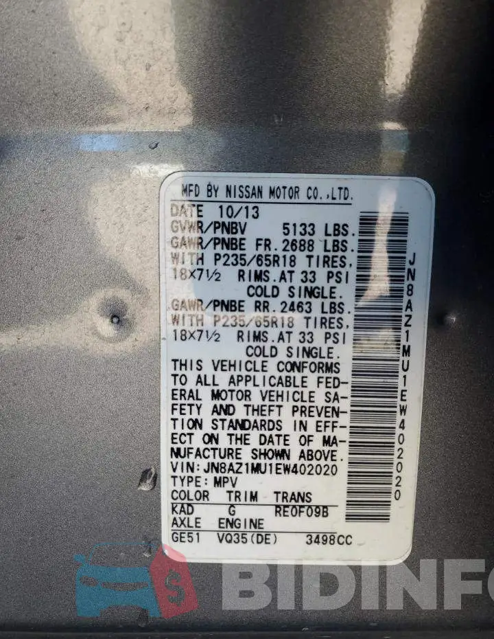JN8AZ1MU1EW402020 Photo# 13