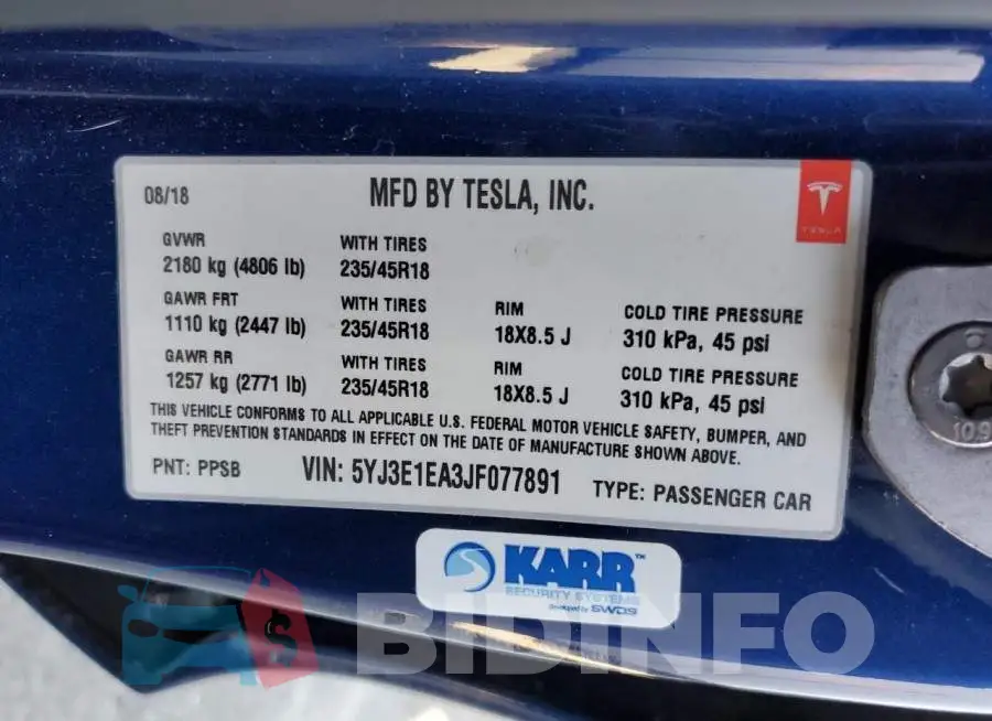 5YJ3E1EA3JF077891 Photo# 12