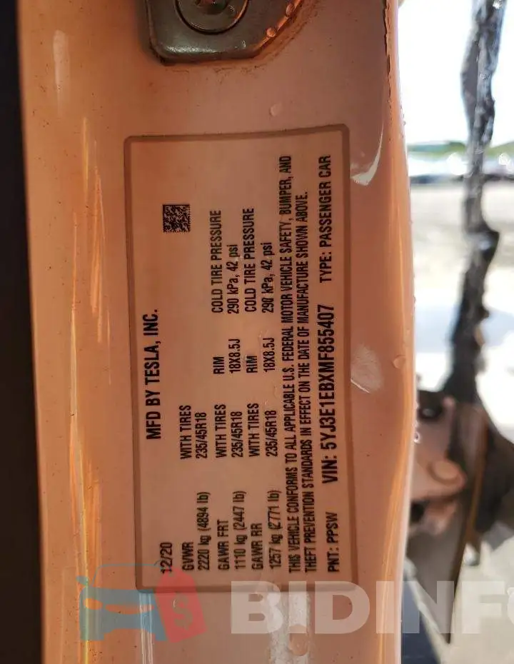 5YJ3E1EBXMF855407 Photo# 12