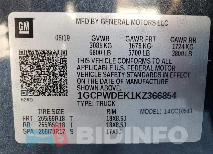 1GCPWDEK1KZ366854 Photo# 12