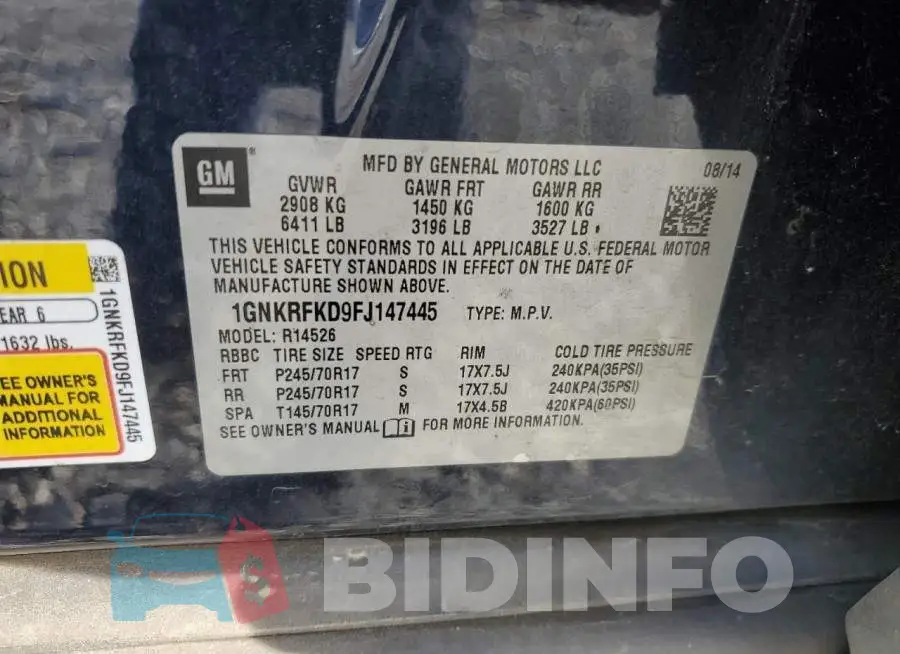 1GNKRFKD9FJ147445 Photo# 13
