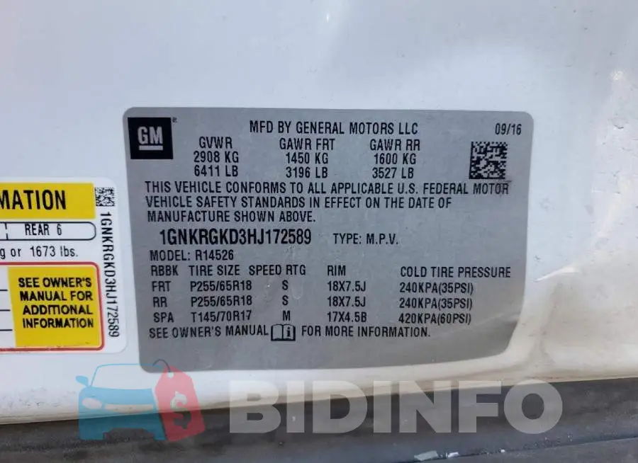 1GNKRGKD3HJ172589 Photo# 12