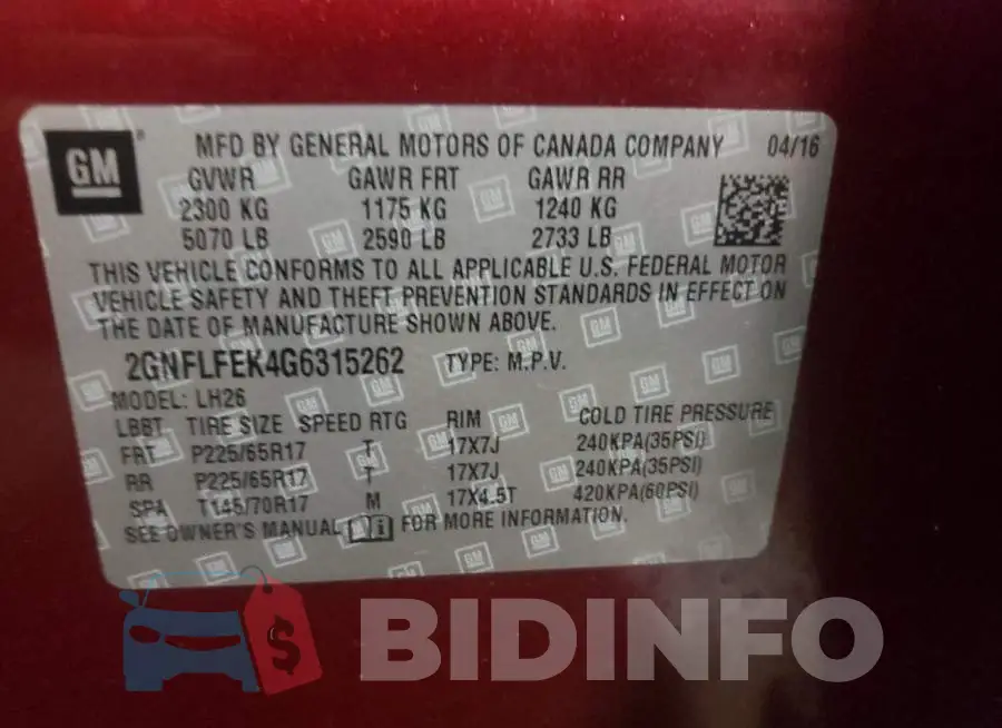 2GNFLFEK4G6315262 Photo# 12