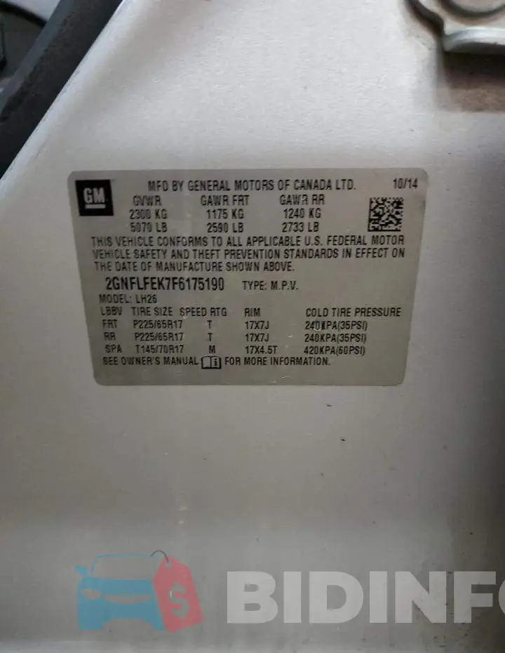 2GNFLFEK7F6175190 Photo# 13