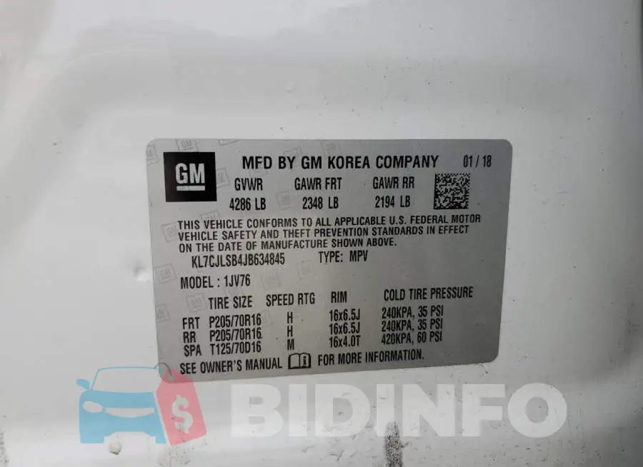 KL7CJLSB4JB634845 Photo# 14