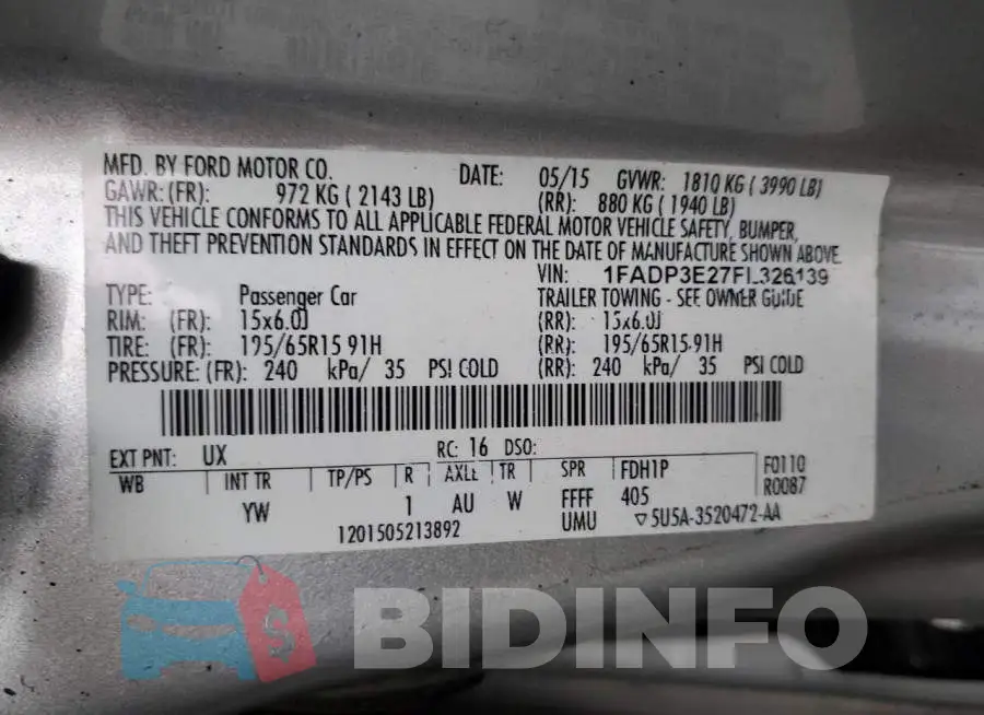 1FADP3E27FL326139 Photo# 13
