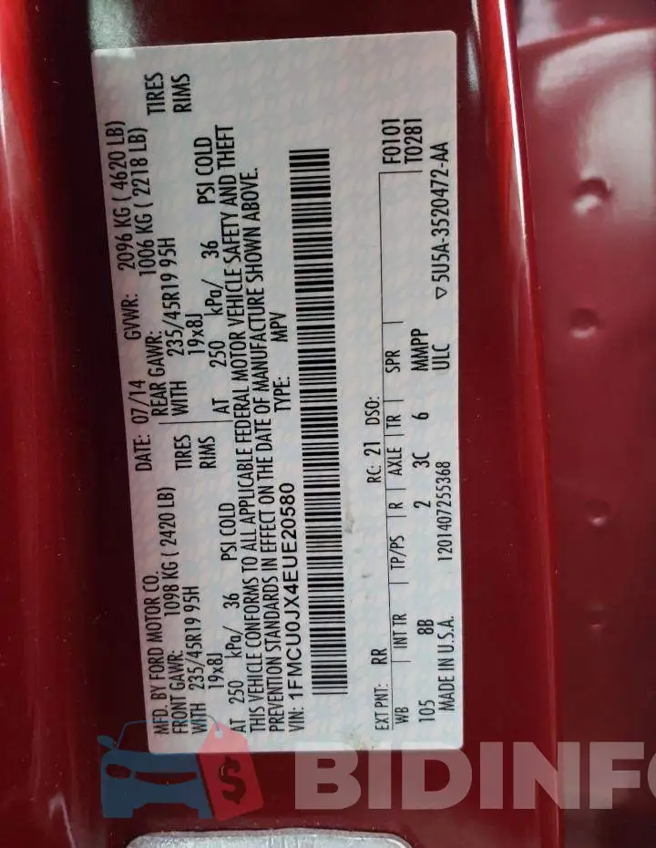 1FMCU0JX4EUE20580 Photo# 12