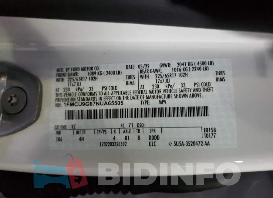 1FMCU9G67NUA65505 Photo# 13