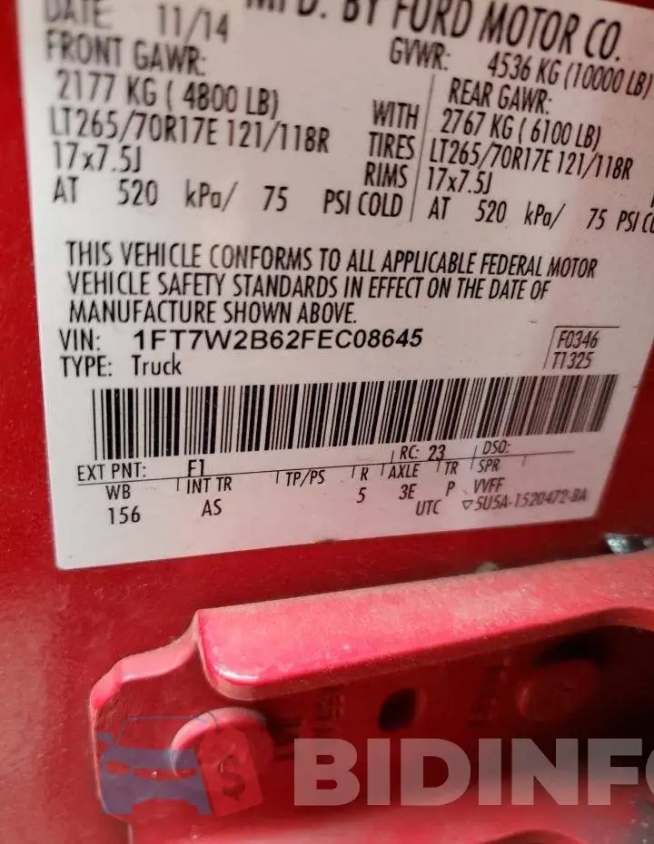 1FT7W2B62FEC08645 Photo# 12