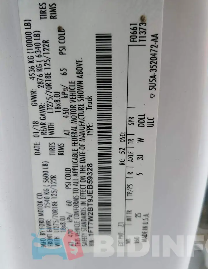 1FT7W2BT9JEB59328 Photo# 12