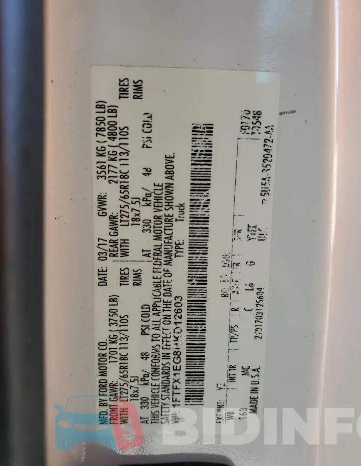 1FTFX1EG8HKD12603 Photo# 13