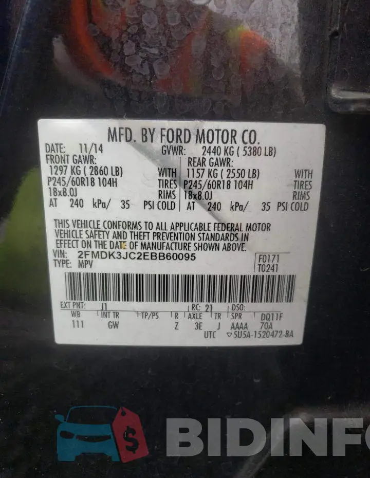 2FMDK3JC2EBB60095 Photo# 12