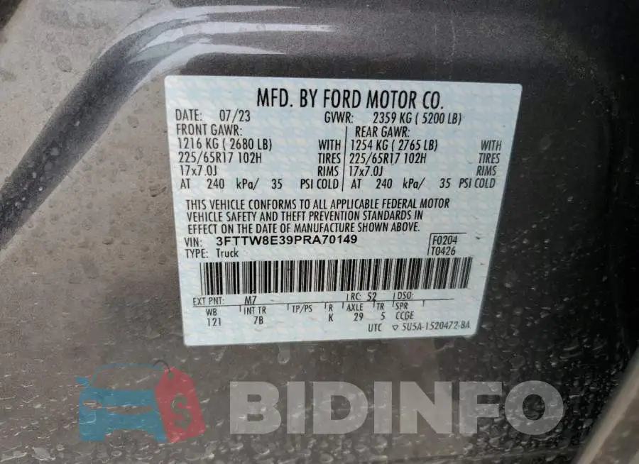 3FTTW8E39PRA70149 Photo# 12
