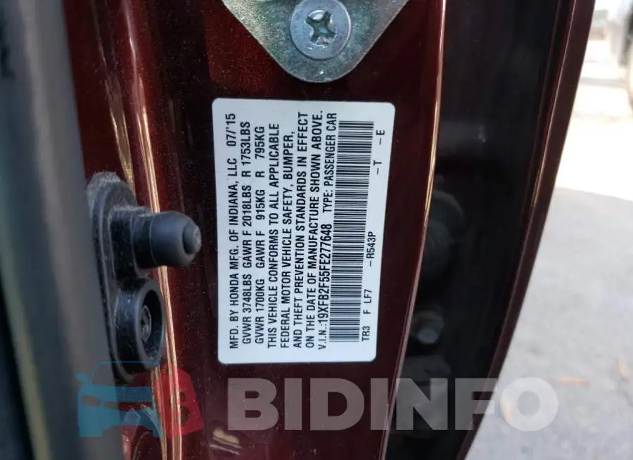 19XFB2F55FE277648 Photo# 12